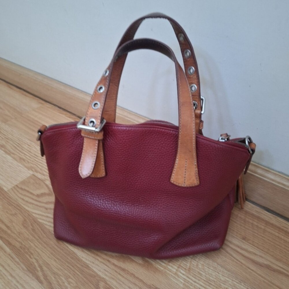 Dooney & Bourke Vintage Red Burgundy Pebble Leather Satchel Purse - Picture 3 of 10